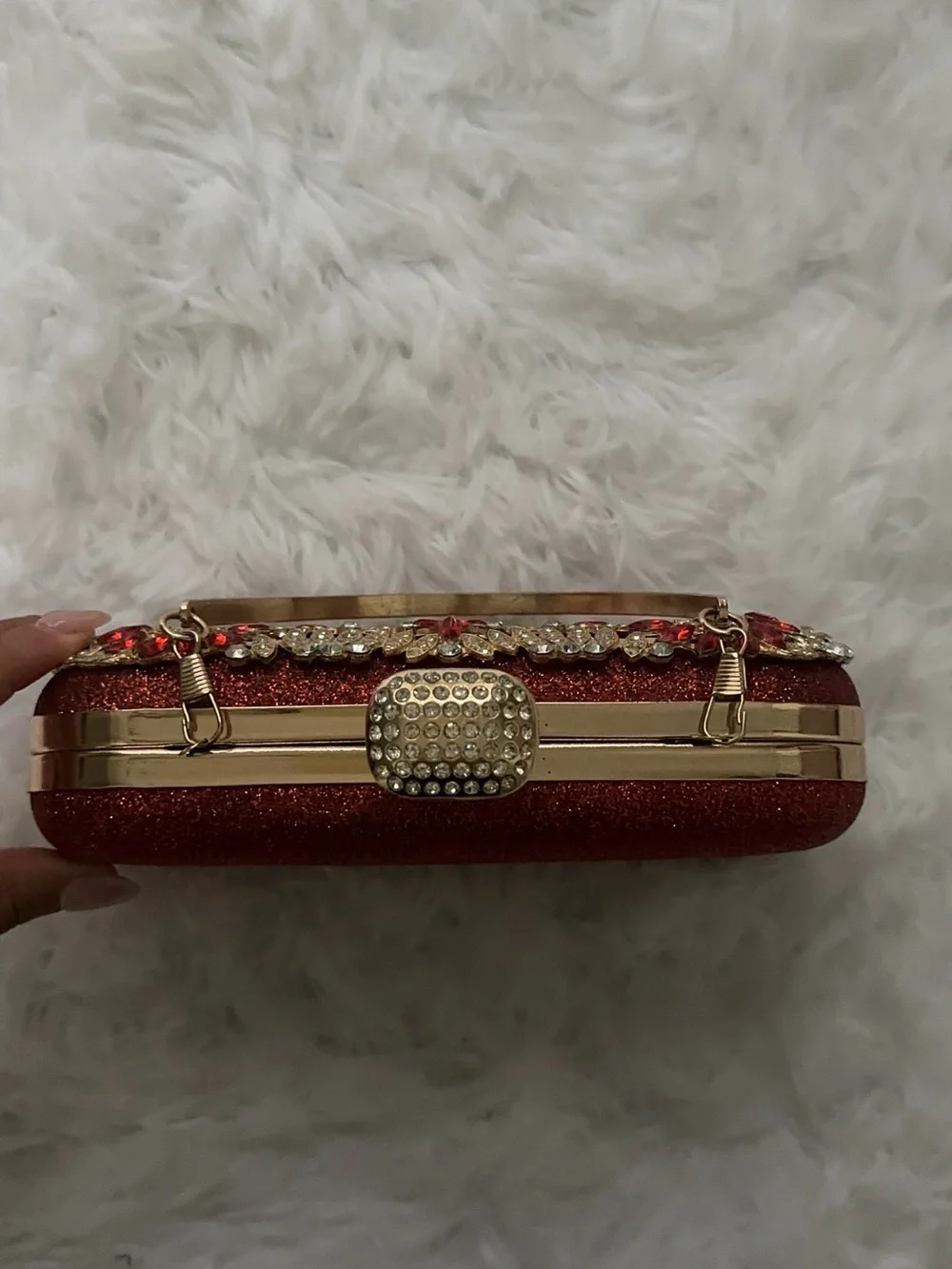 Embellished Red Crystal Evening Clutch Handbag